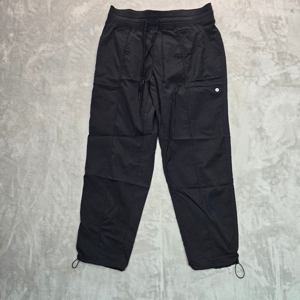 Avia Womens Black Ribbed Cargo Jogger Pants Drawstring Bungee Hem M 8-10 AV32828
